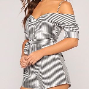 Fashion Nova Striped Off the Shoulder Romper